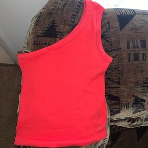 one shoulder rib-knit tank top